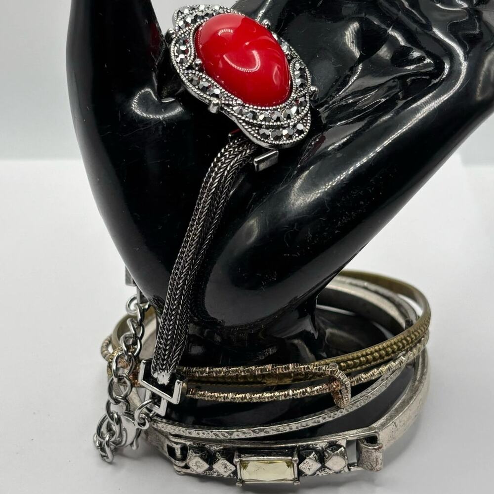 Silver Red Crystal Bracelet Bundle